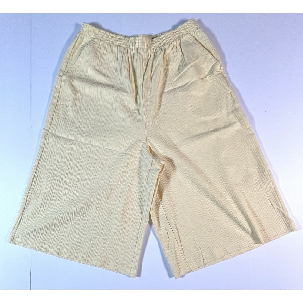 Blair Seersucker Culottes Women 10 Yellow Wide Leg Elastic Waist Crop Pants